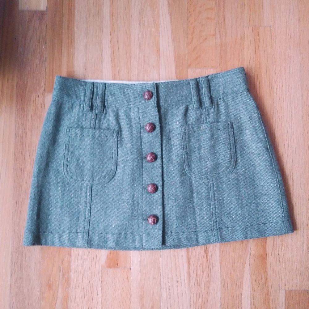 Wool Button Front Mini Skirt